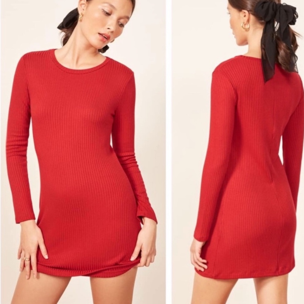 Reformation Ribbed Jeanne Mini Dress in BLACK